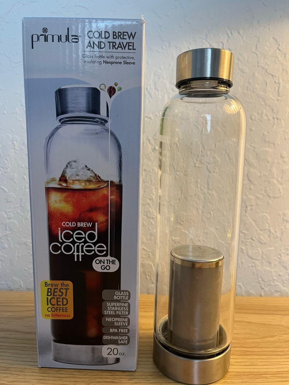 Primula Cold Brew & Travel Glass Bottle 20 oz Iced Coffee Brewer